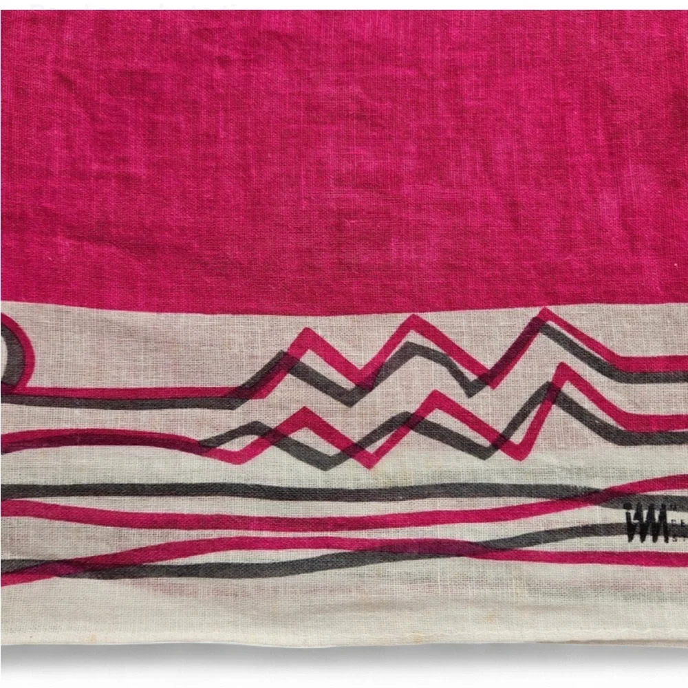 Abstract Issey Miyake Fuchsia and White Silk Handkerchief